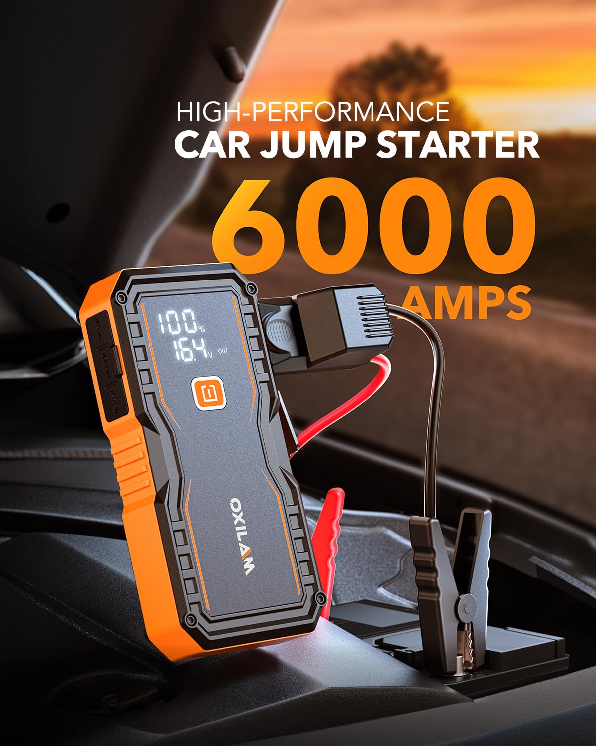 OXILAM 20000mAh Jump Starter for All Gas & Diesel Engines, 9000A Battery Jumper Starter Portable, 12V Jump Box with Quick Charger, Extended Jumper Cable, LED Display, USB, DC, Type C Port & LED Light Jansha Store