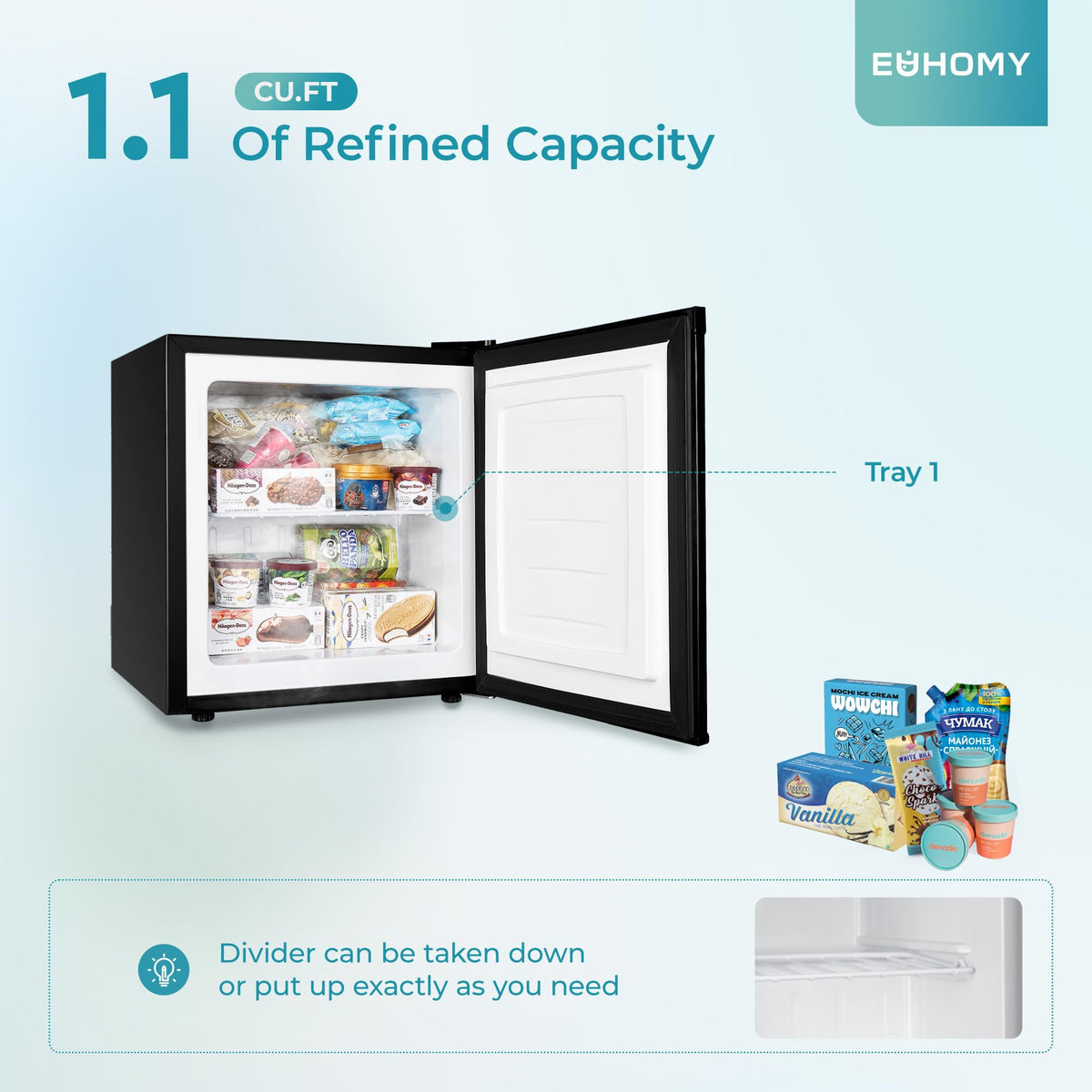 EUHOMY 2.1 Cu.ft Upright Freezer, Reversible Door Mini Freezer, Silver Jansha Store