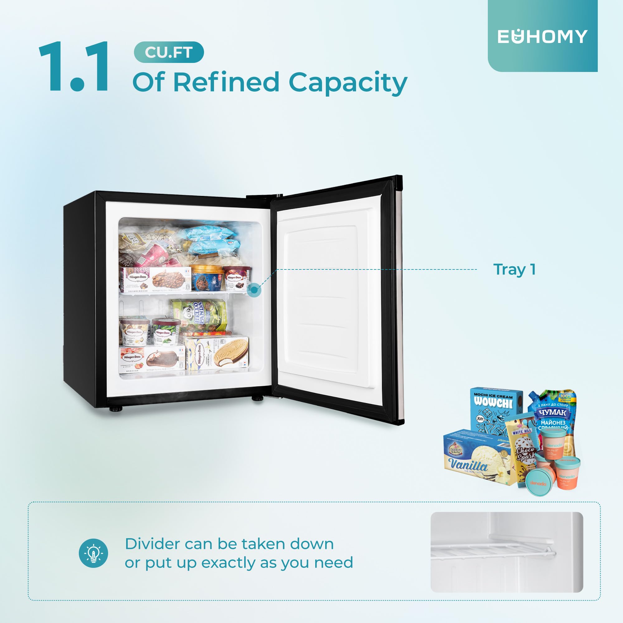 EUHOMY 2.1 Cu.ft Upright Freezer, Reversible Door Mini Freezer, Silver Jansha Store
