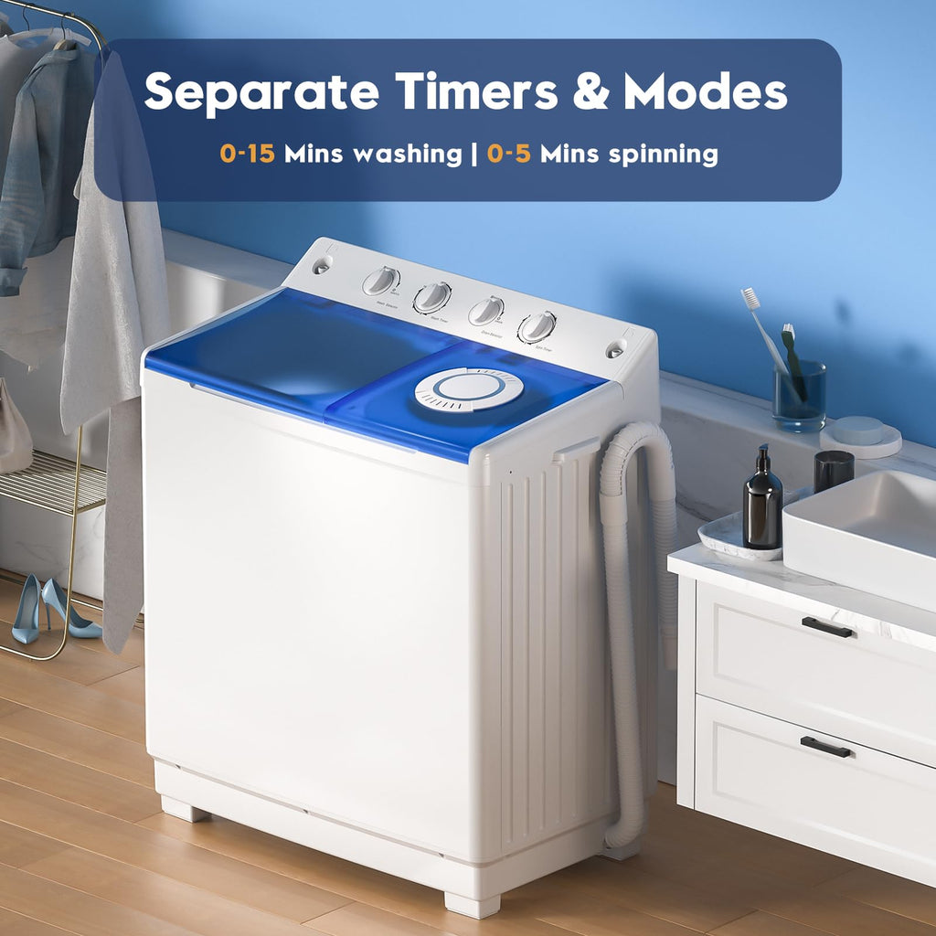 Auertech Portable Washing Machine, 28lbs Twin Tub Washer Mini Compact Laundry Machine with Drain Pump, Semi-automatic 18lbs Washer 10lbs Spinner Combo for Dorms, Apartments, RVs Jansha Store