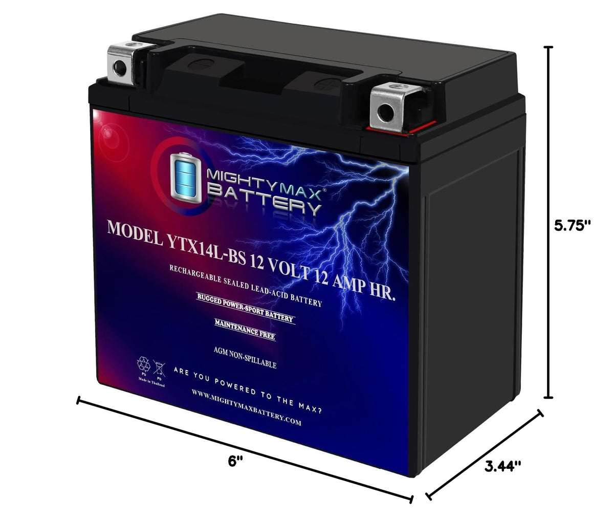 Mighty Max Battery YTX14-BS - 12 Volt 12 AH, 200 CCA, Rechargeable Maintenance Free SLA AGM Motorcycle Battery Jansha Store