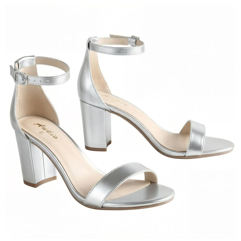 Women's open toe sandal with chunky heel, full side view