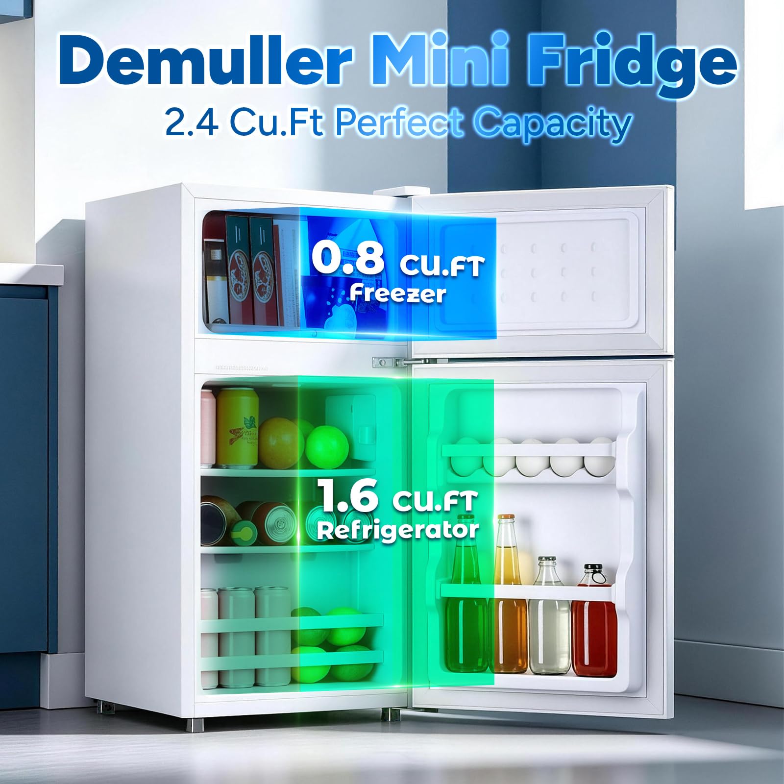DEMULLER 2.4 Cu.Ft Small Refrigerator with Freezer Mini Fridge Removable Plastic Shelves Ideal for Apartment,Dormitory Black Jansha Store