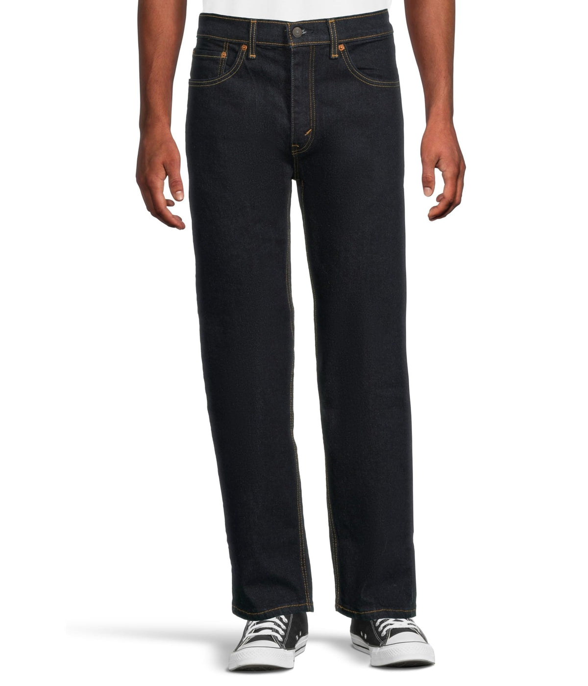 Men's 505 regular fit jeans flat lay with both legs extended
