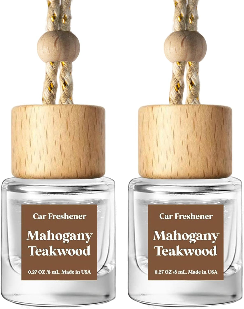 C Classy Car Air Freshener Hanging 2 Pack, Mahogany Teakwood Essential Oil Diffuser, Cute Glass Bottle, Long-Lasting Fragrance Car Accessories for Women & Men, Made in USA Jansha Store