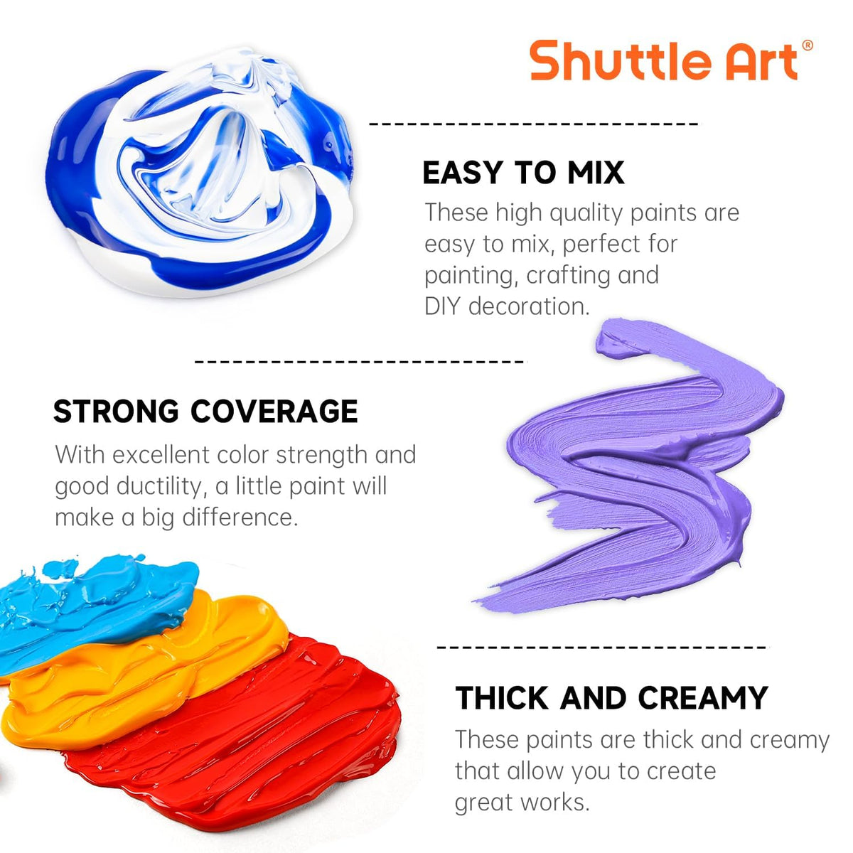Shuttle Art Acrylic Paint, 36 Colors Acrylic Paint Set with Brushes & Palette, 2oz/60ml Bottles, Rich Pigments Non-toxic for Artists Kids & Adults, Painting on Canvas Rocks Ceramic Wood Jansha Store