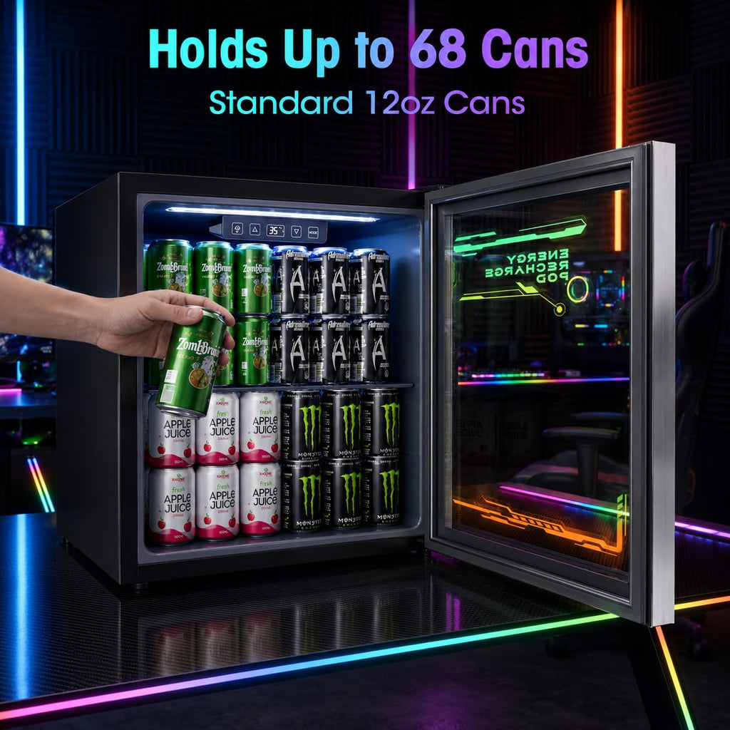 3.2 Cuft Beverage Fridge, 128 Can Mini Fridge, Glass Door, 35–65°F, Black Jansha Store
