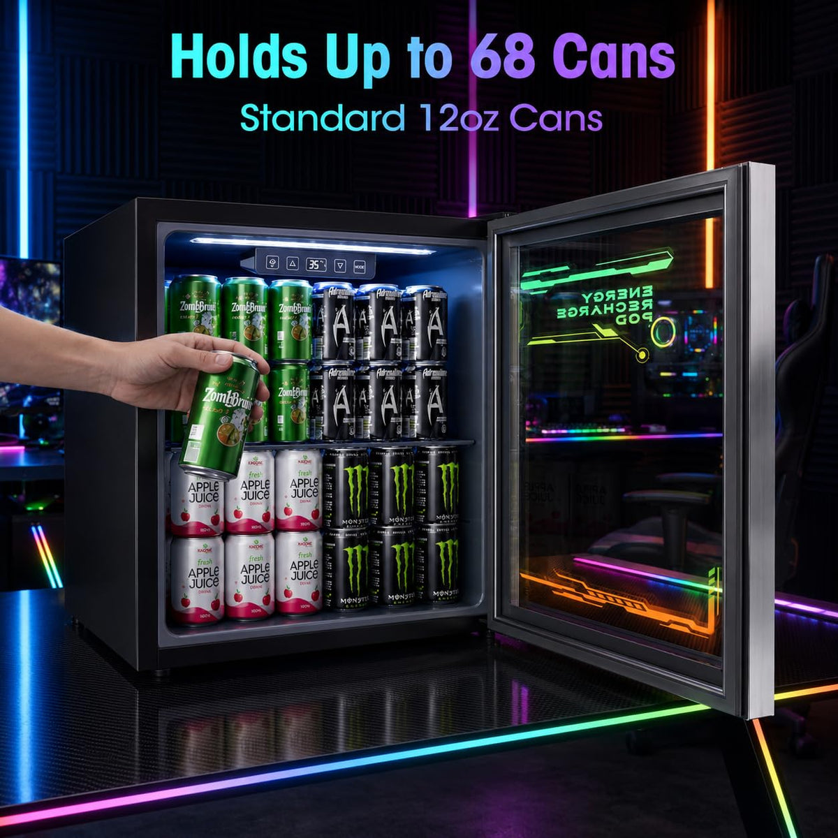 3.2 Cuft Beverage Fridge, 128 Can Mini Fridge, Glass Door, 35–65°F, Black Jansha Store