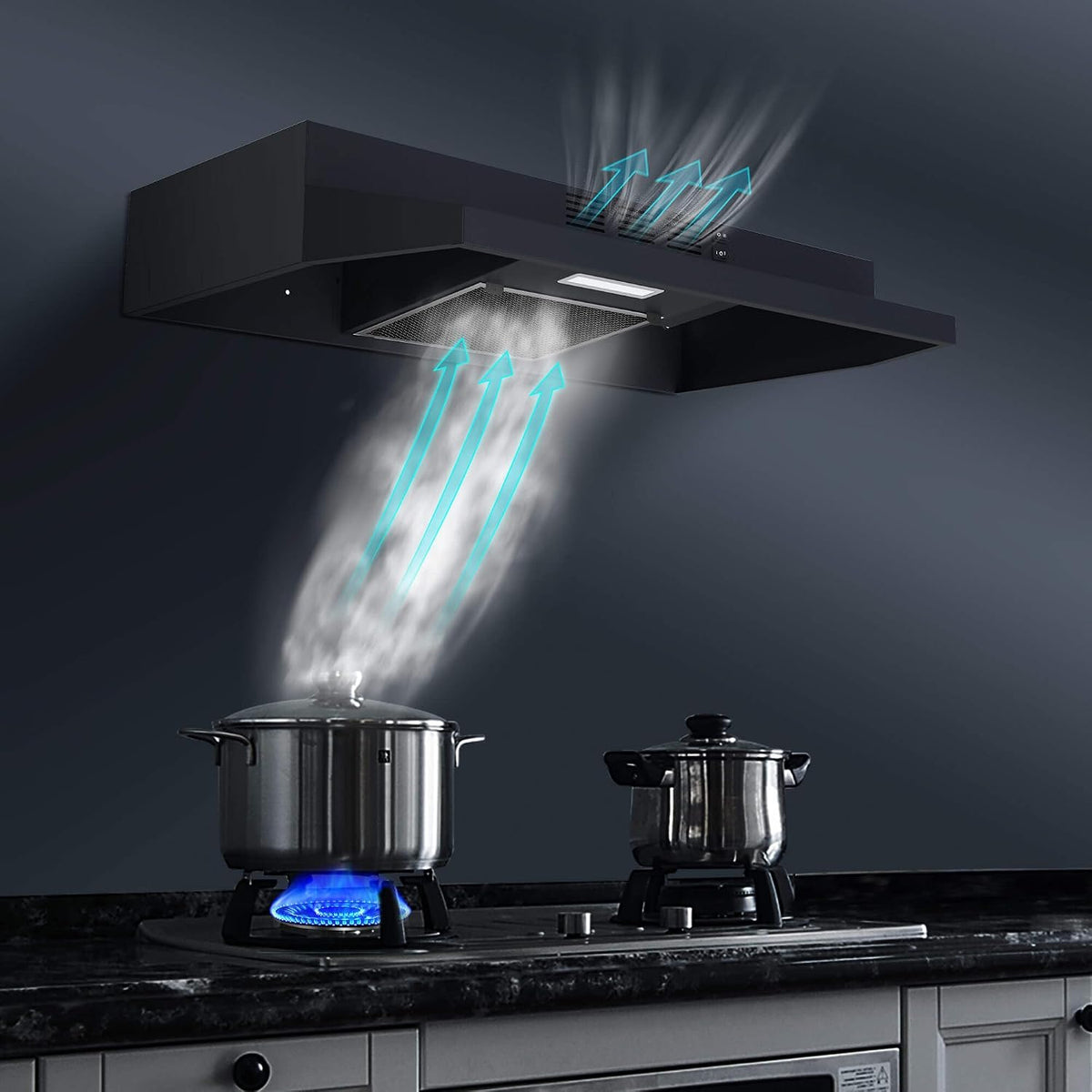 SNDOAS Range Hood 30 inch Under Cabinet, Ducted/Ductless Convertible Kitchen Hood, Stainless Steel Vent Hood with LED Light,Under Cabinet Hood with 2 Speed Exhaust Fan,Black Jansha Store