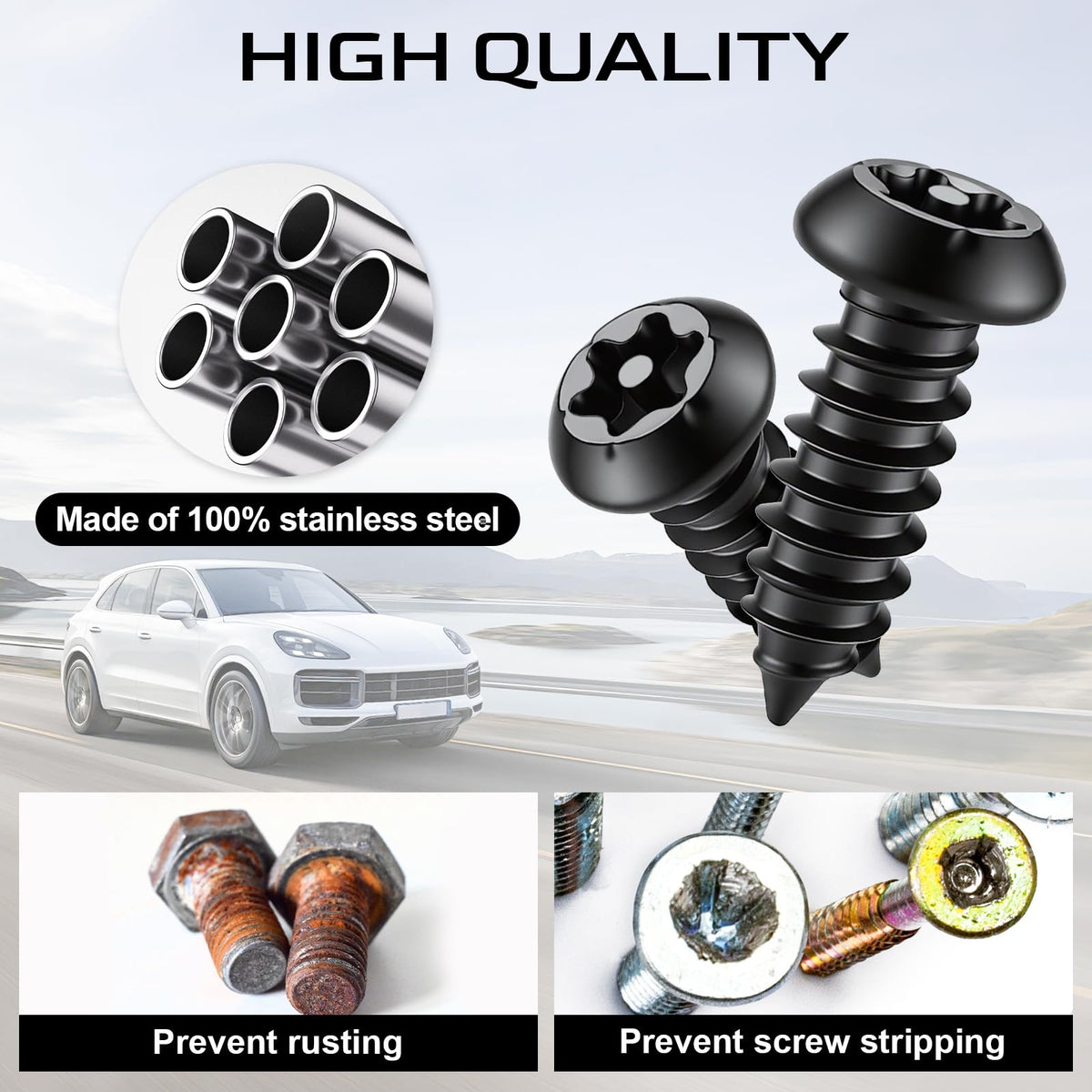 LivTee Rustproof License Plate Screws for Securing License Plates Frames and Covers on Cars and Trucks, 4 Sets Premium Stainless Steel Self Tapping Mounting Bolts (Black Zinc Plated) Jansha Store