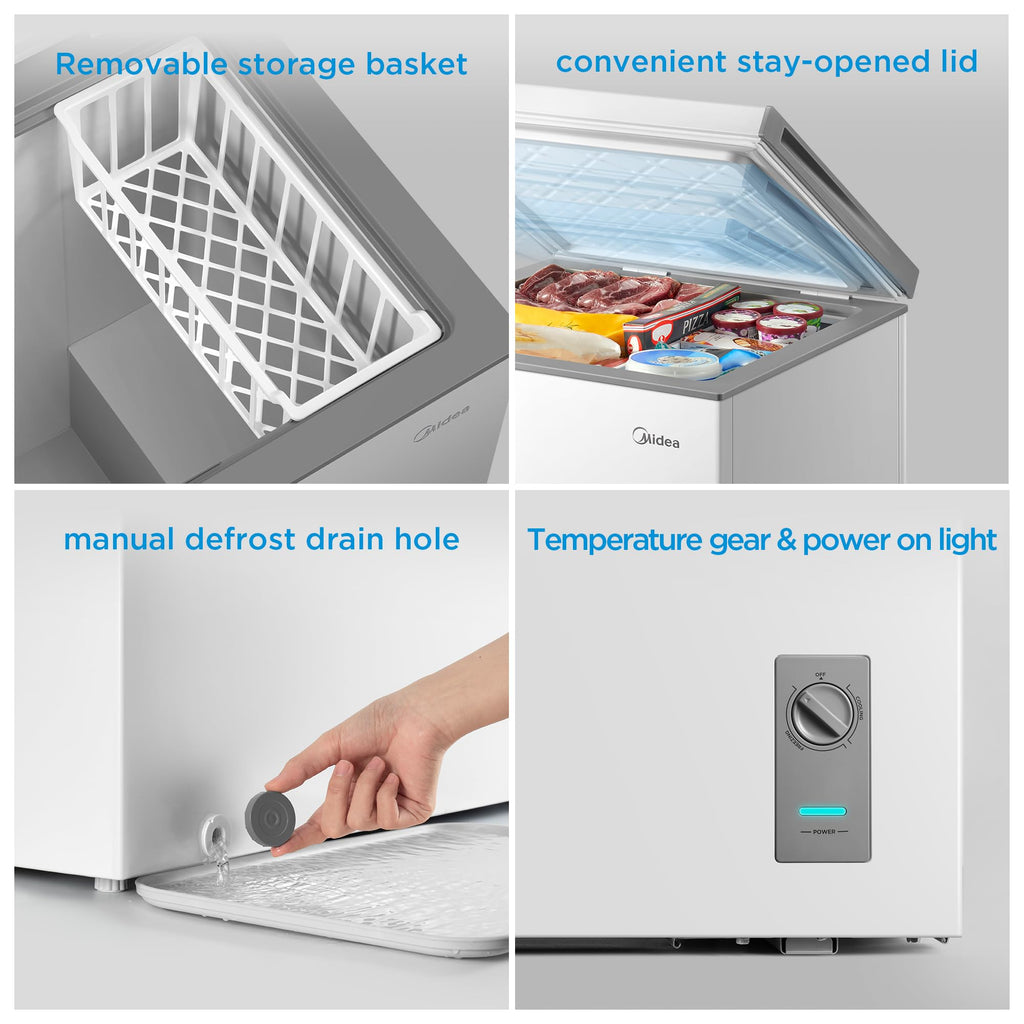 Midea 3.5 Cu.ft Chest Freezer, Fridge Freezer Convertible with LED Light Jansha Store