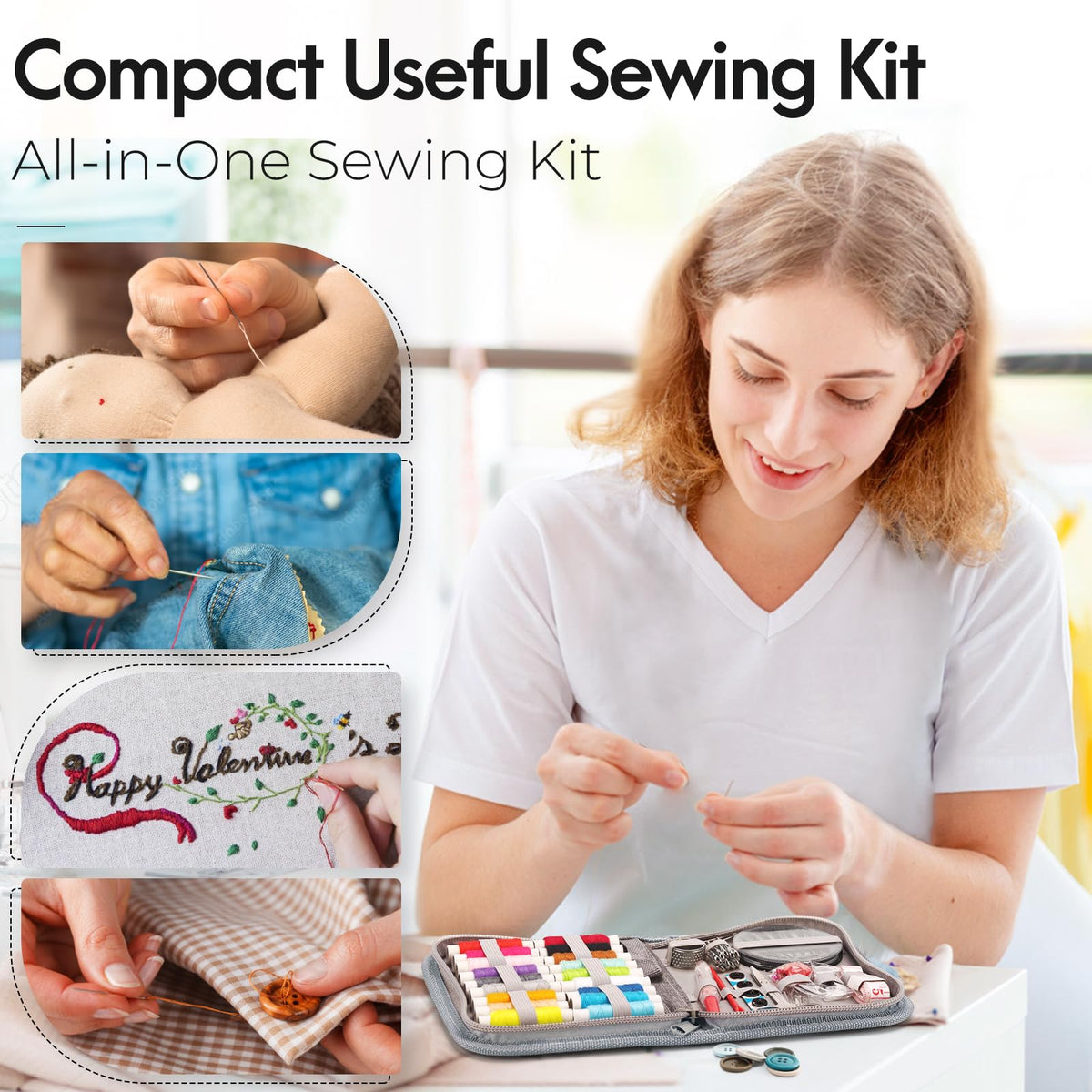 Coquimbo Sewing Kit Gifts for Adults Teen Grils Women Mom Grandma, Portable Sewing Supplies Contains Tape Measure, Scissors, Thimble, Thread, Sewing Needles (Beige, M) Jansha Store