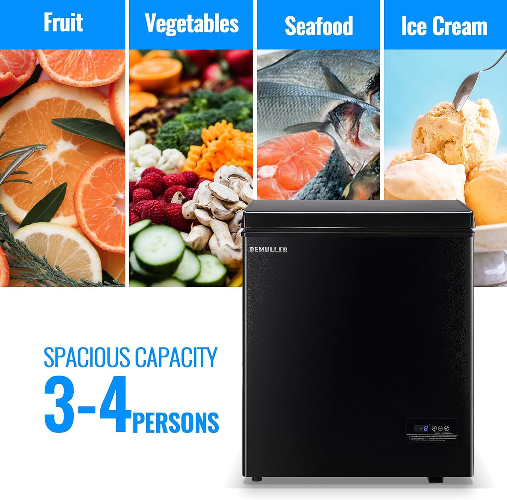 DEMULLER Chest Freezer 4.0 CU. FT Ultra-low Temperature Deep Freezers (Down to -12 ℉) with TWO Removable Baskets Accurate Display of Cabinet Temp Freestanding Black Jansha Store