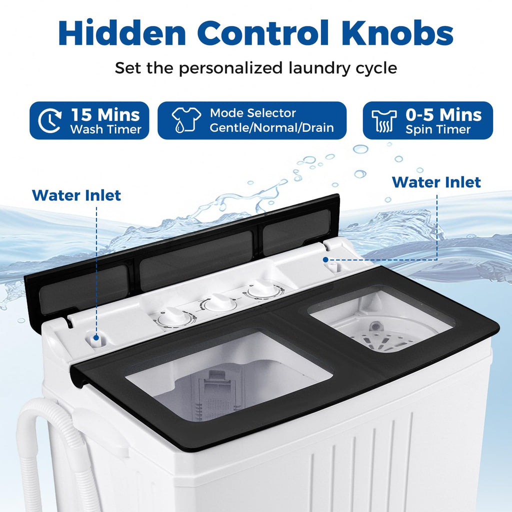 COSTWAY 26Lbs Portable Washing Machine with Built-in Drain Pump, Blue Jansha Store