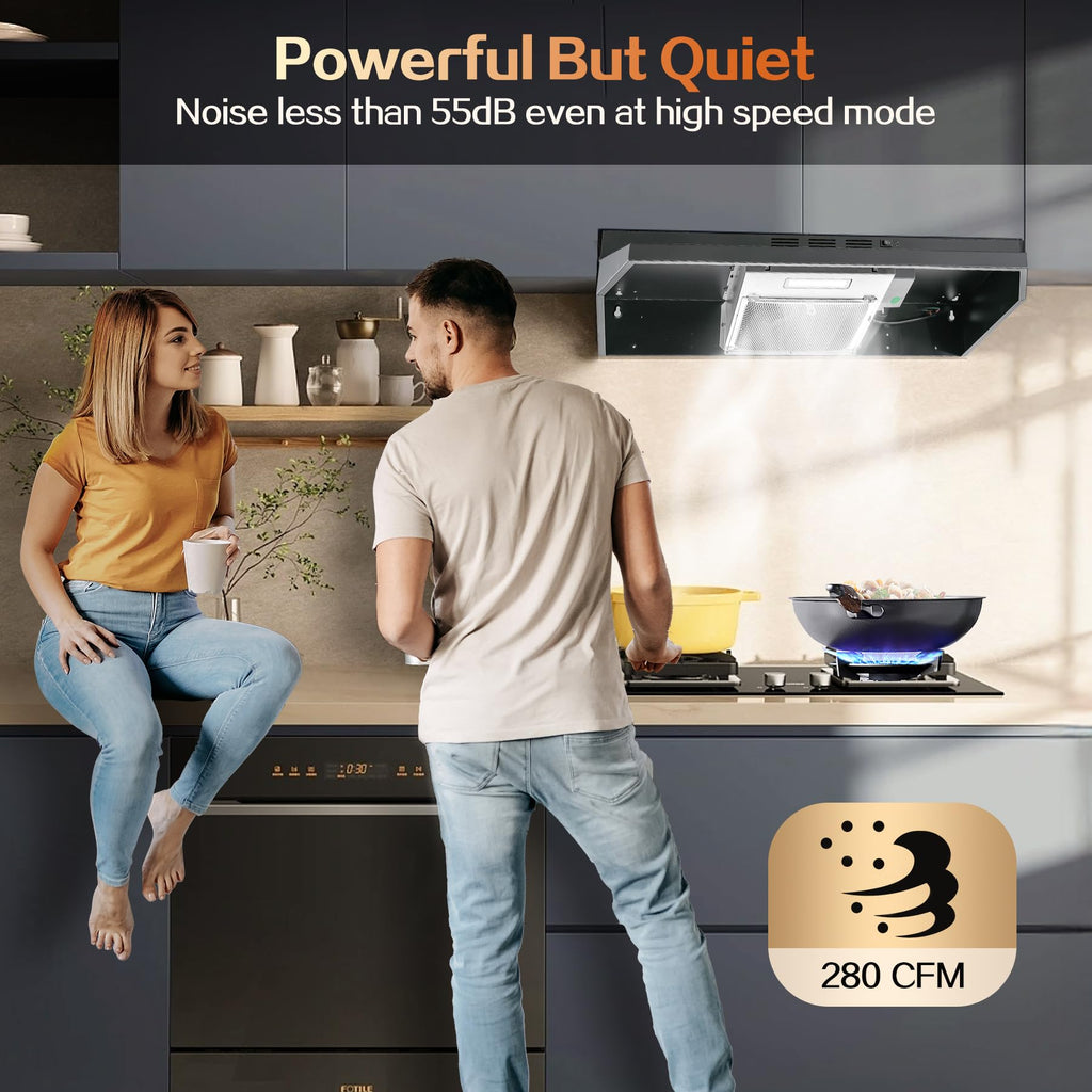 Range Hood 30 inch Under Cabinet, Stainless Steel Kitchen Vent Hood 280CFM, Built-in Kitchen Stove Hood w/Rocker Button Control, Ducted/Ductless Convertible Duct, 2 Speeds Fan, Bright LED Light Jansha Store