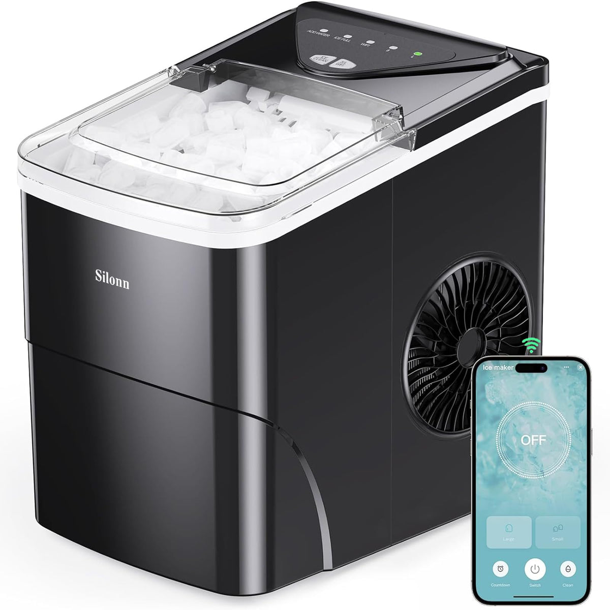 Silonn Ice Maker Countertop, 9 Cubes Ready in 6 Mins, 26lbs in 24Hrs, Self-Cleaning Ice Machine with Ice Scoop and Basket, 2 Sizes of Bullet Ice for Home Kitchen Office Bar Party Jansha Store