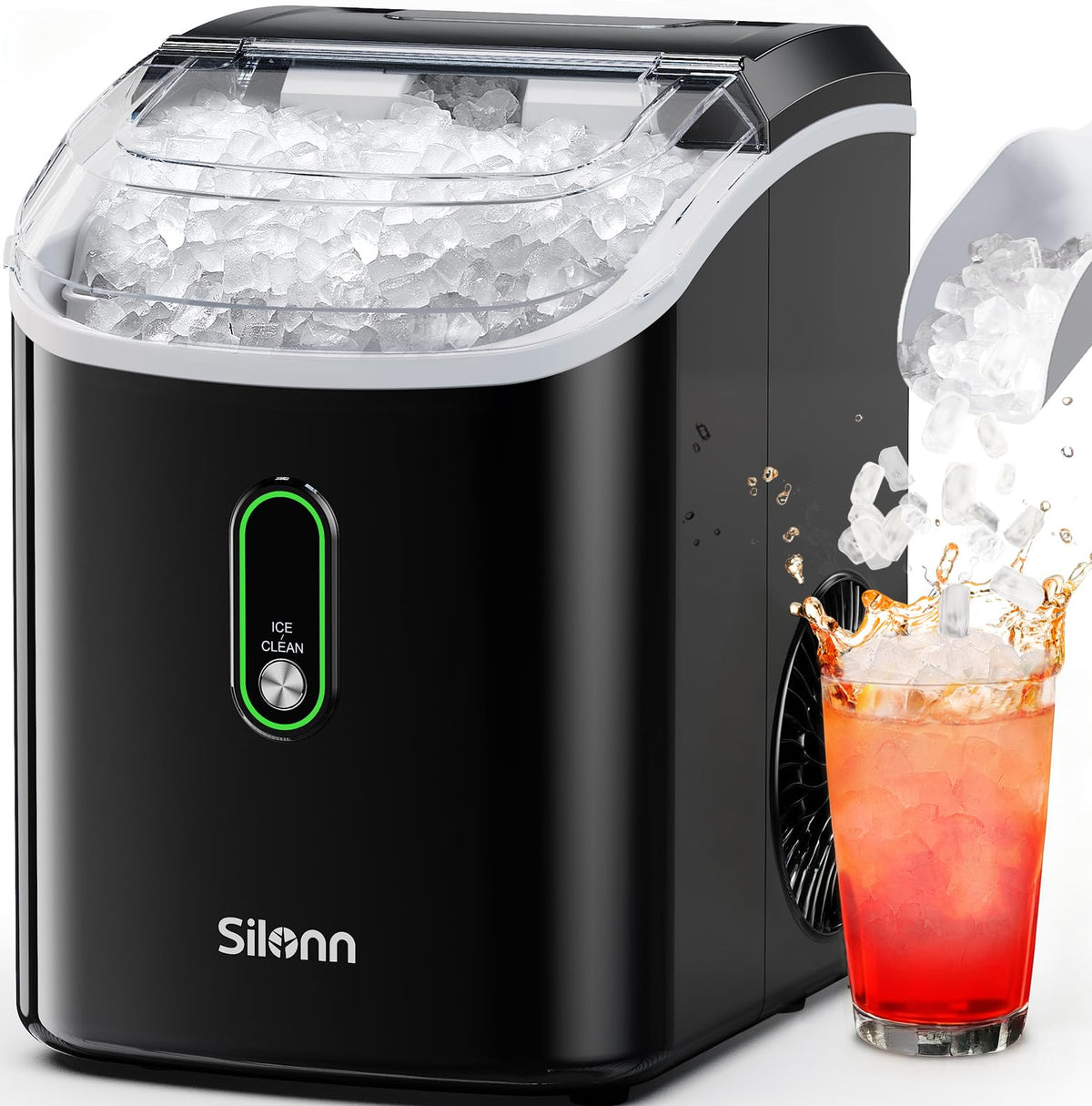 Silonn Ice Maker Countertop, 9 Cubes Ready in 6 Mins, 26lbs in 24Hrs, Self-Cleaning Ice Machine with Ice Scoop and Basket, 2 Sizes of Bullet Ice for Home Kitchen Office Bar Party Jansha Store