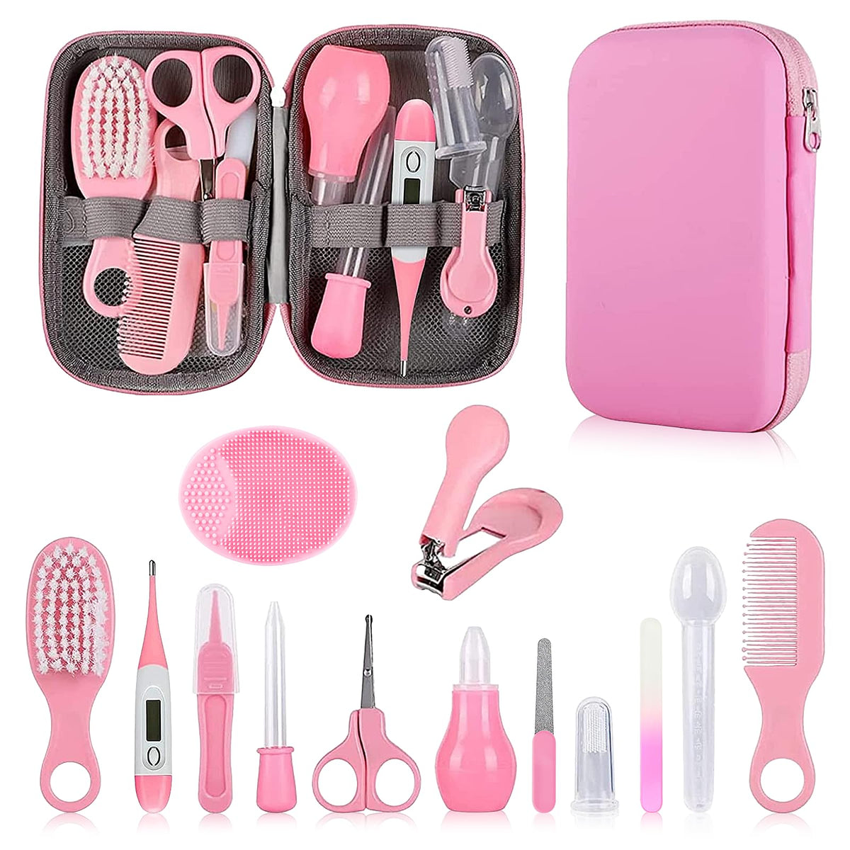 Baby Grooming Kit, Infant Safety Care Set with Hair Brush Comb Nail Clipper Nasal Aspirator,Baby Essentials Kit for Newborn Girls Boys (Grey White) Jansha Store