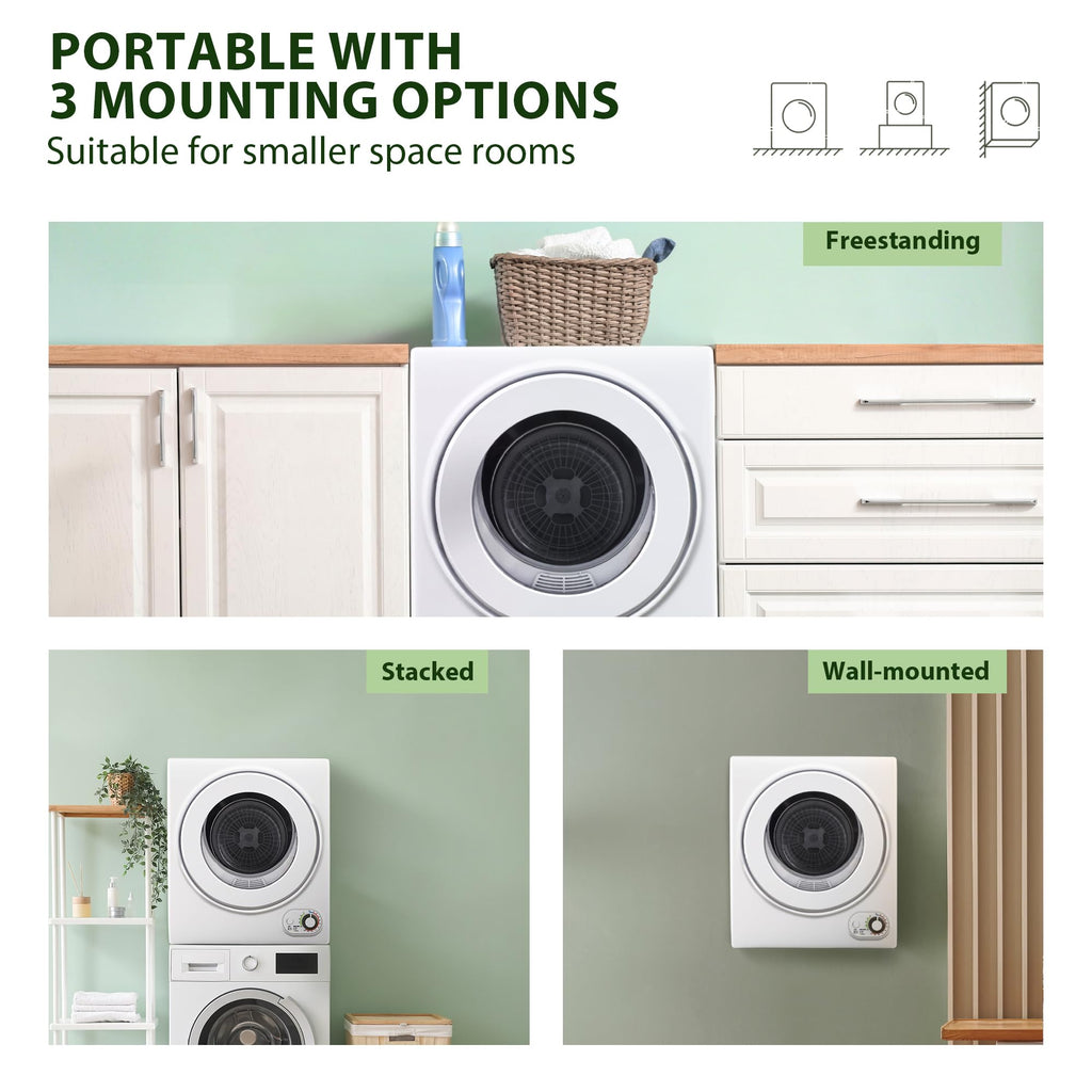Euhomy Compact Laundry Dryer, 3.5 cu ft Front Load Stainless Steel Clothes Dryers With Exhaust Pipe, 1500W, LCD Control Panel Four-Function Portable Dryer For Apartments, Home, Dorm, White Jansha Store