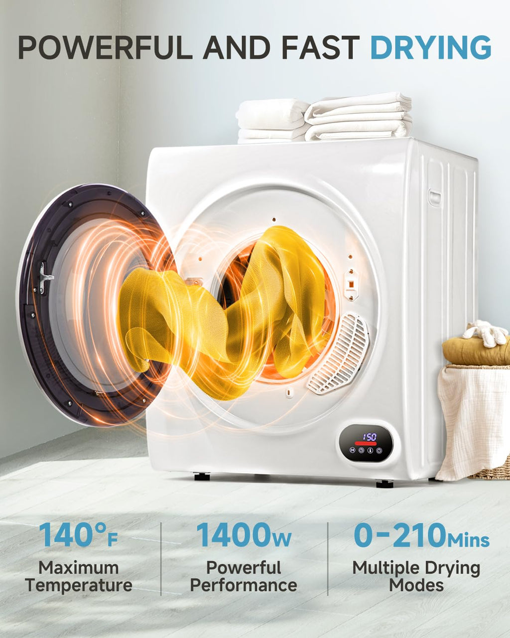 Feelfunn 850W Portable Clothes Dryer with 4 Automatic Drying Modes Jansha Store