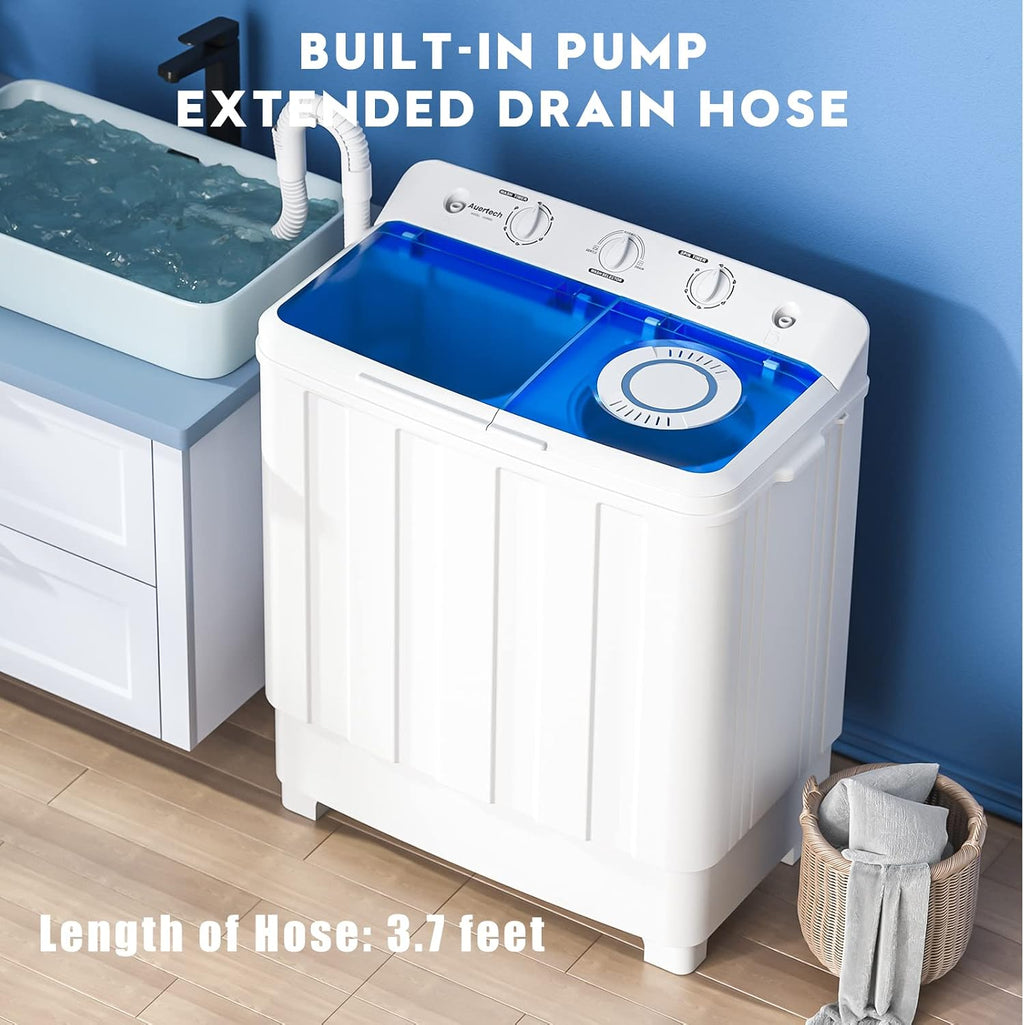 Auertech Portable Washing Machine, 28lbs Twin Tub Washer Mini Compact Laundry Machine with Drain Pump, Semi-automatic 18lbs Washer 10lbs Spinner Combo for Dorms, Apartments, RVs Jansha Store