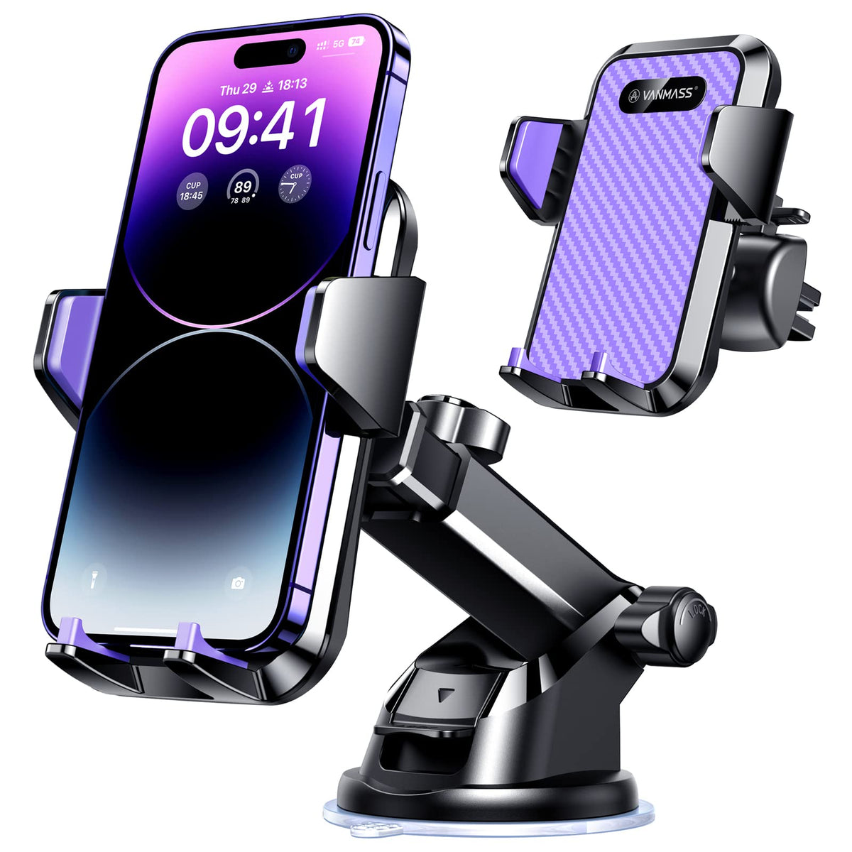 VANMASS【85+LBS Strongest Suction & Military-Grade Ultimate Car Phone Mount【Patent Safety Certs】 Cell Phone Holder for Dash Windshield Vent for iPhone 18 17 Pro Max Automobile Interior Sets, Ink Black Jansha Store