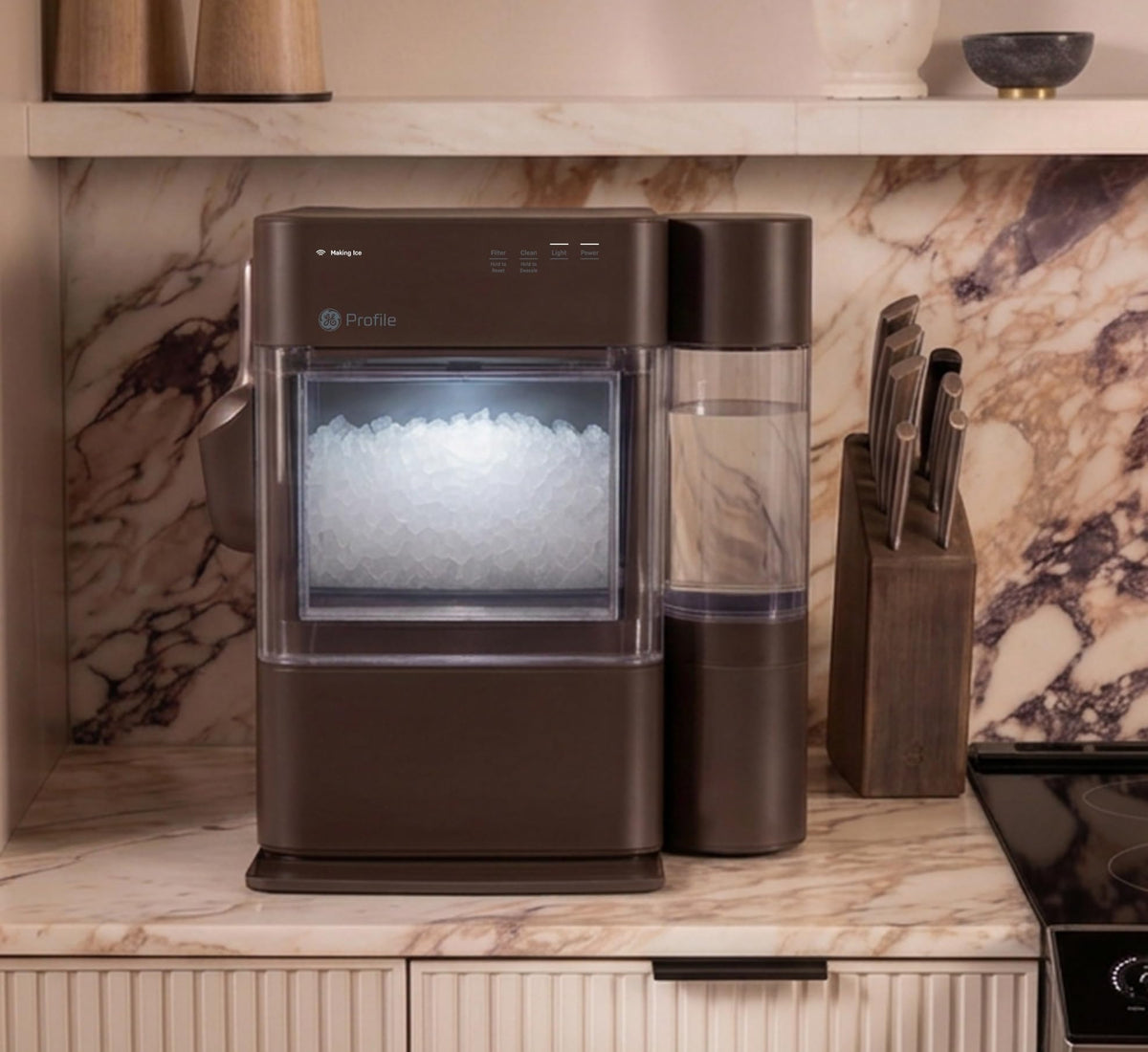 GE Profile Opal Ultra, Countertop Nugget Ice Maker, 1 Gal XL Side Tank, *Amazon Exclusive*, 38 lbs/Day, Pebble Pellet Crushed Ice Machine, WiFi Black Stainless Steel Jansha Store