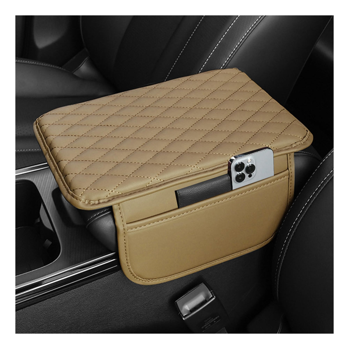 Stacool Upgraded Car Center Console Cover,Microfiber Leather Car Armrest Cover Cushion with 2 Storage Bags,Universal Car Armrest Storage Box (Brown) Jansha Store