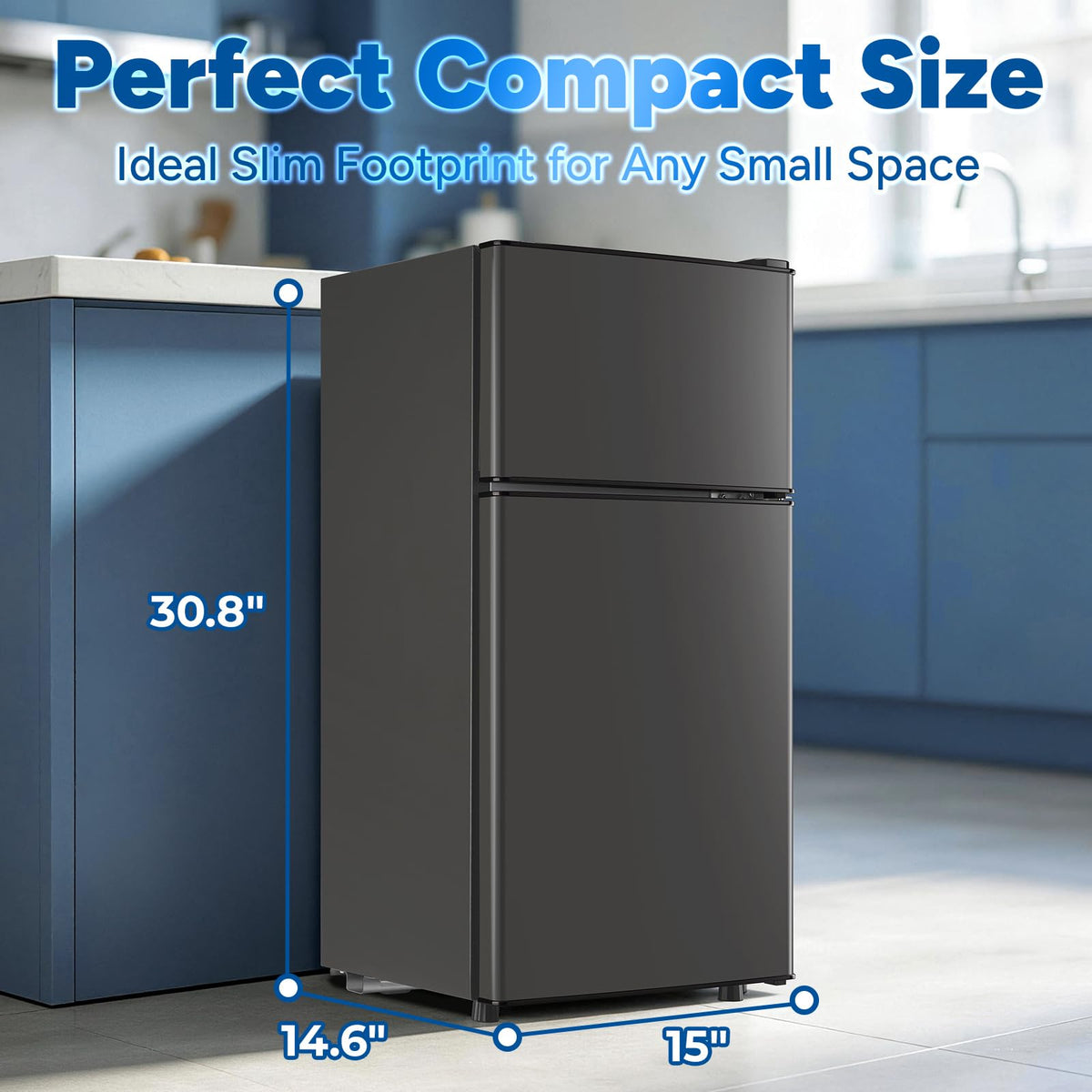 DEMULLER 2.4 Cu.Ft Small Refrigerator with Freezer Mini Fridge Removable Plastic Shelves Ideal for Apartment,Dormitory Black Jansha Store