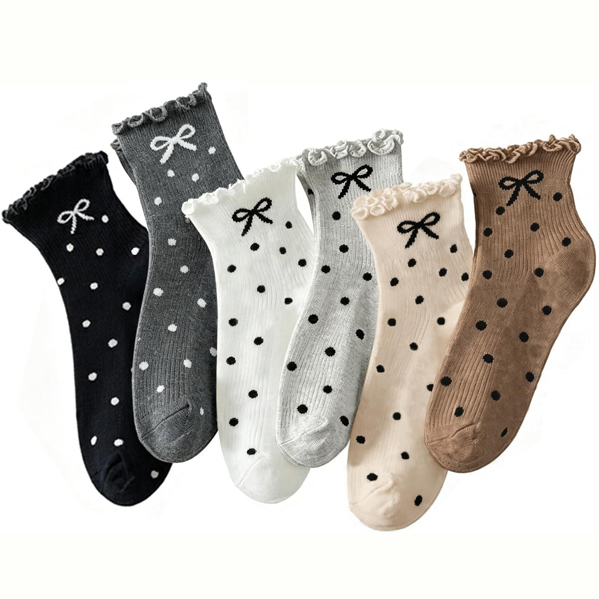 Hstyle 6 Pairs of Ruffle Socks Women, Cute Ruffle Ankle Socks Jansha Store