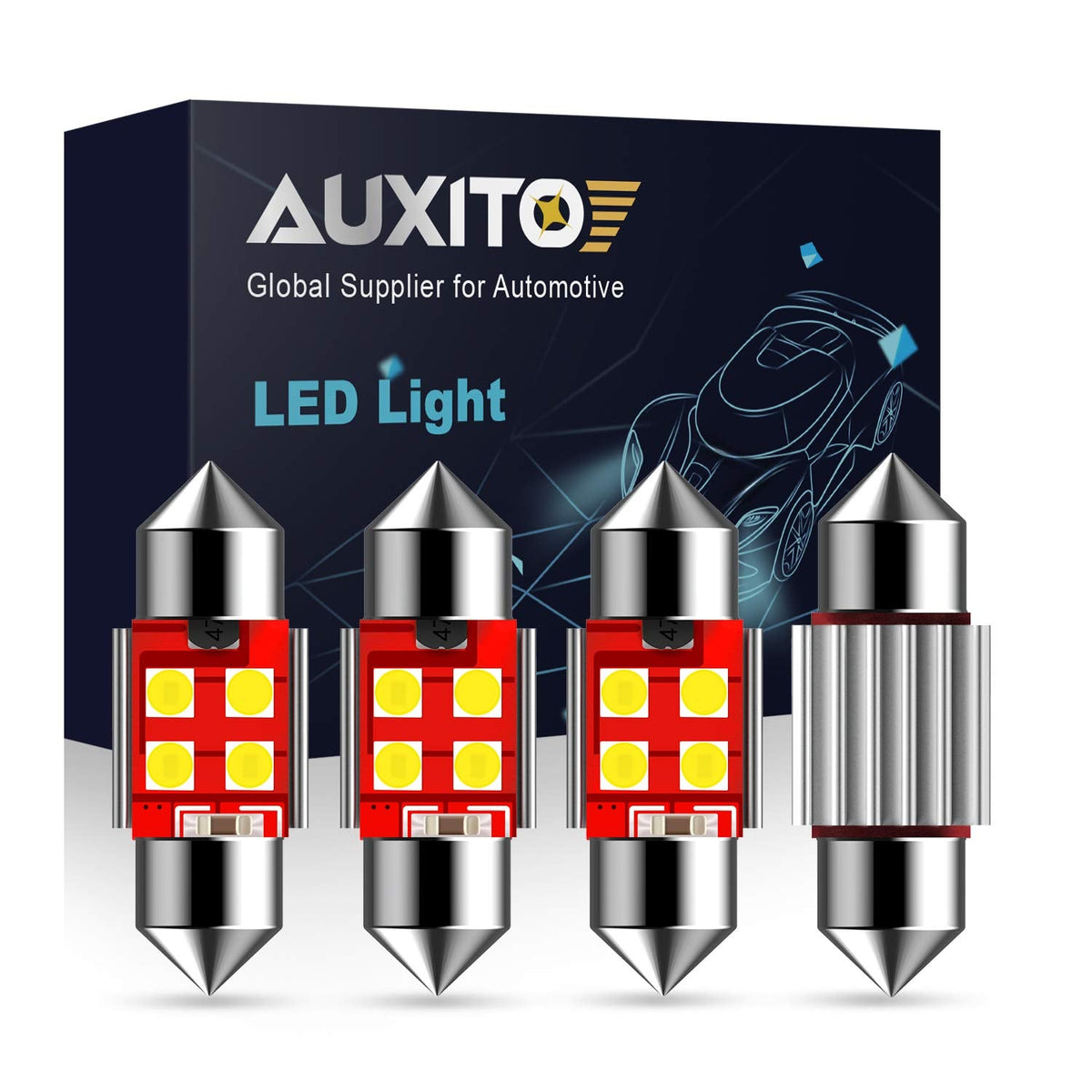 AUXITO 194 LED Bulbs for License Plate Light 168 175 2825 W5W T10 24-SMD 3014 Chipsets 6000K White for Car Dome Door Map Dash Courtesy Cargo License Plate Lights, Pack of 2 Jansha Store