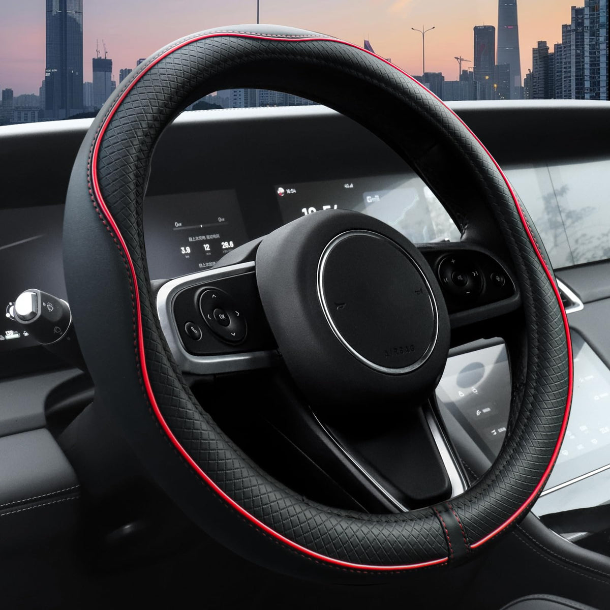 Ouzorp Car Steering Wheel Cover, Microfiber Leather Steering Wheel Covers with Anti-Slip Lining, Universal 14.5-15 inchs Black Jansha Store