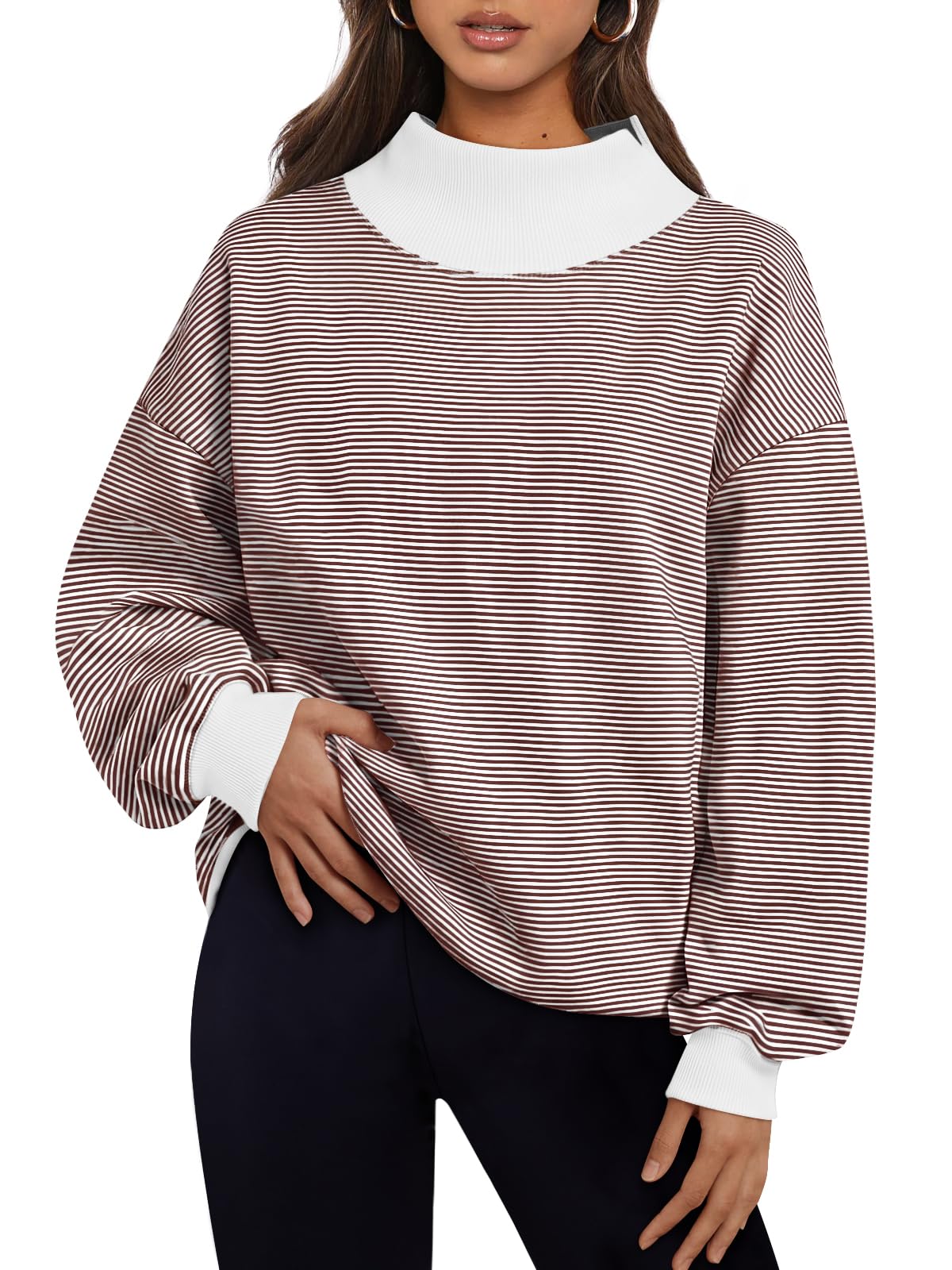 Trendy Queen Womens Mock Neck Sweatshirts Oversized Pullover Fall Outfits Jansha Store