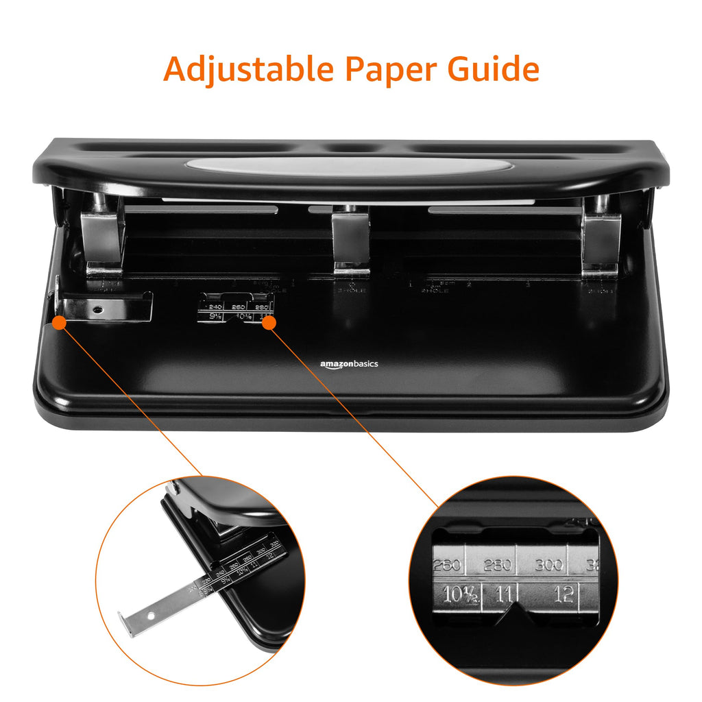 Amazon Basics 3 Hole Punch, 10 Sheet Capacity, Black, Easy-Clean Tray Jansha Store