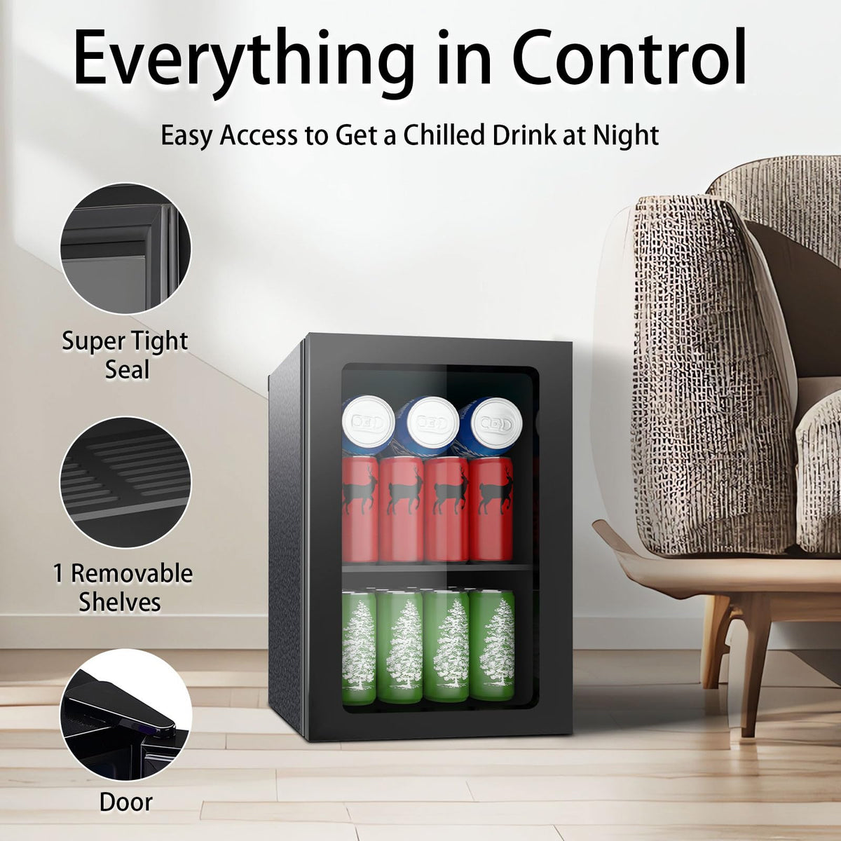DOGHLY 1.7 Cu.ft Mini Fridge Glass Door, 72 Cans Beverage Refrigerator Jansha Store