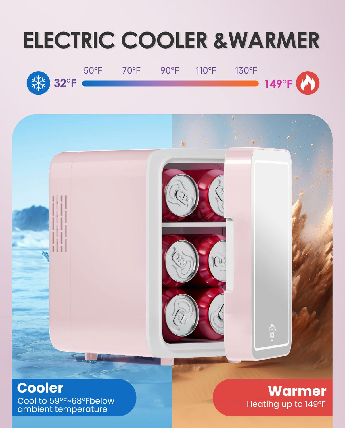 CUTIEWORLD Skincare Fridge - 4L Makeup Fridge for Refrigerating Makeup, Skincare and Food, Mini Fridge for Bedroom, Office and Car, Cooler and Warmer, Beverage Cooler, Leather Pink Jansha Store