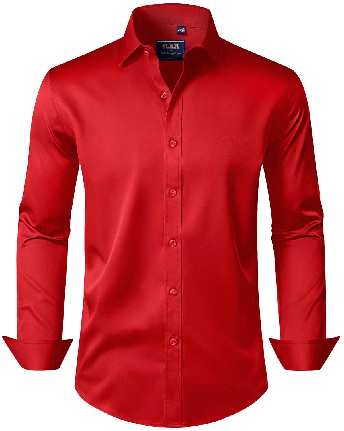 Men's wrinkle-free formal shirt shown flat with the full button front and collar visible
