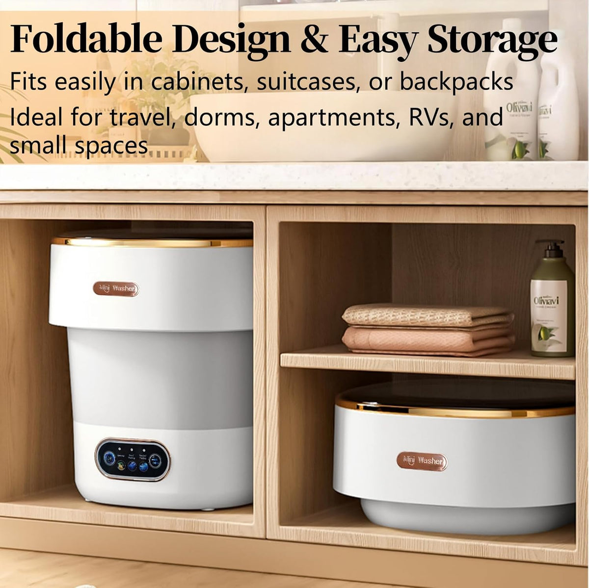 Portable Washing Machine with Spin Basket, Upgraded 20L Foldable Mini Washer【5-Min Wash・3-Min Spin・1-Year Free Replacement】Small Washing Machine for Travel, Dorms, RVs, Camping (Khaki) Jansha Store