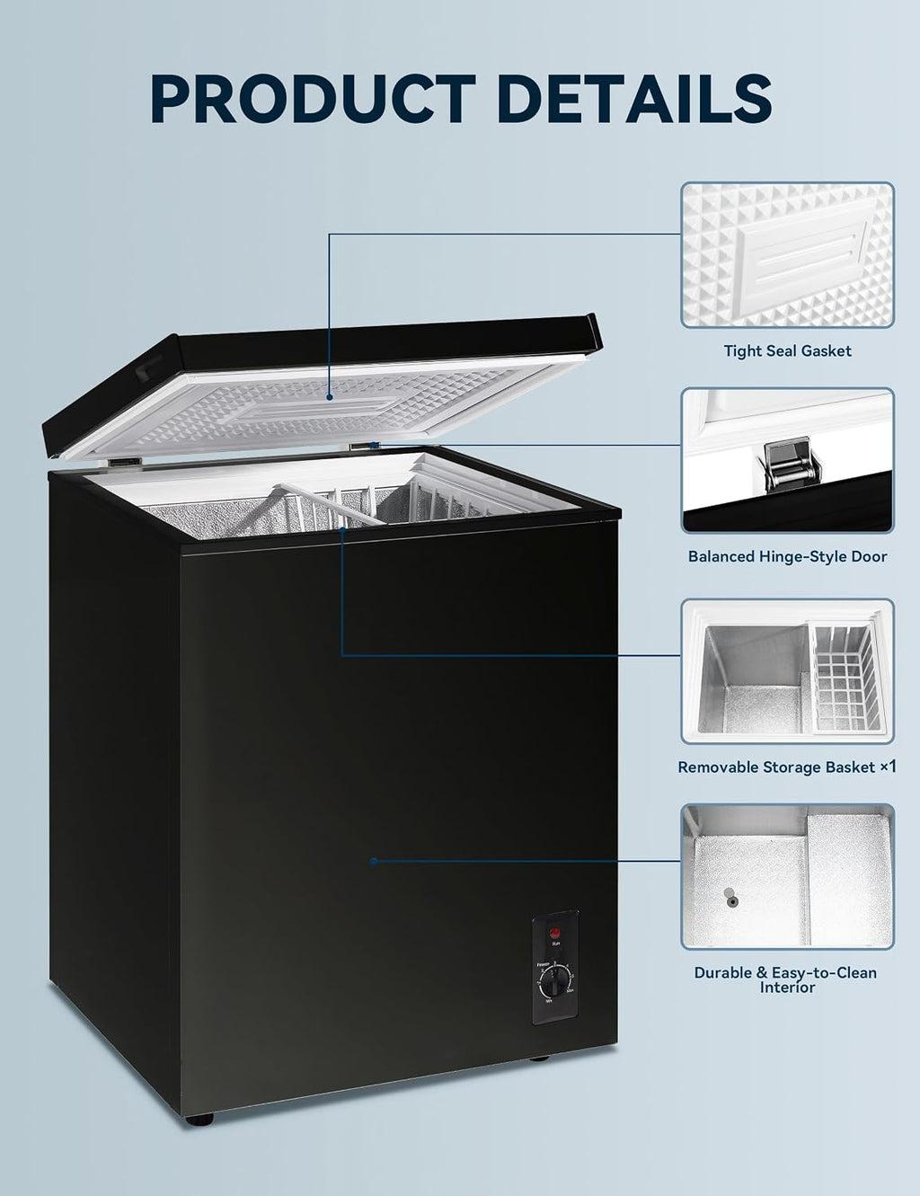 7.0 Cu Ft Chest Freezer - Energy Saving Quiet Top Open Door Mini Freezer Adjustable 6 Thermostat - Compact Small Deep Freezer w/Removable Basket and Defrost Water Drain for Home/Apartment/Garage Jansha Store