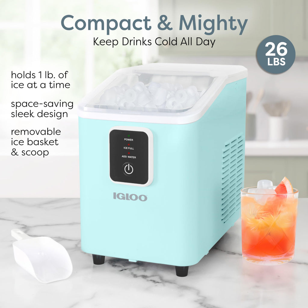 Igloo Premium Self-Cleaning Countertop Ice Maker Machine, Handled Portable Ice Maker, Produces 26 lbs. in 24 hrs. with Ice Cubes Ready in 6-8 Minutes, Comes with Ice Scoop and Basket Jansha Store