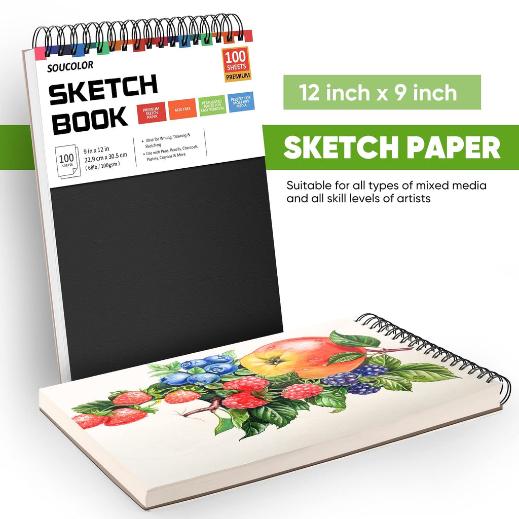 Soucolor Sketch Book 9" x 12", 100 Sheets Kids Art Sketchbook Drawing Pad Jansha Store