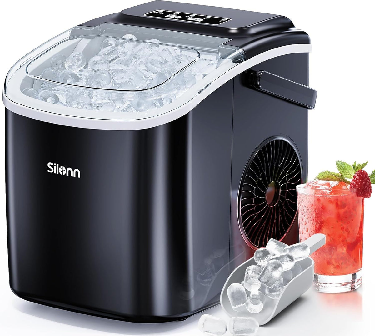 Silonn Countertop Ice Maker, Ice Makers Countertop with 2.5L Expandable Ice Basket & 1.8L Water Tank, 26Lbs/24H, 9 Bullet Ice in 6 Mins, Self-Cleaning, 2 Ice Sizes for Home Kitchen Jansha Store