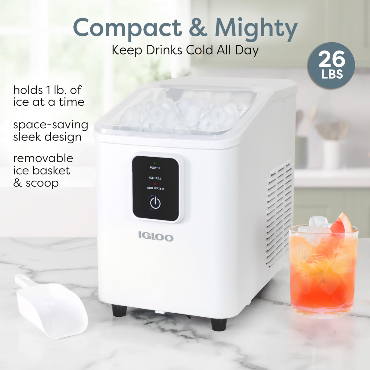 Igloo Premium Self-Cleaning Countertop Ice Maker Machine, Handled Portable Ice Maker, Produces 26 lbs. in 24 hrs. with Ice Cubes Ready in 6-8 Minutes, Comes with Ice Scoop and Basket Jansha Store