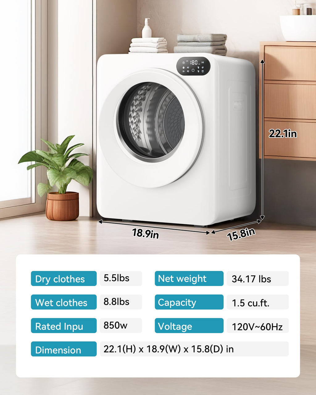 3.5 Cu. Ft. Portable Clothes Dryer for Laundry Jansha Store