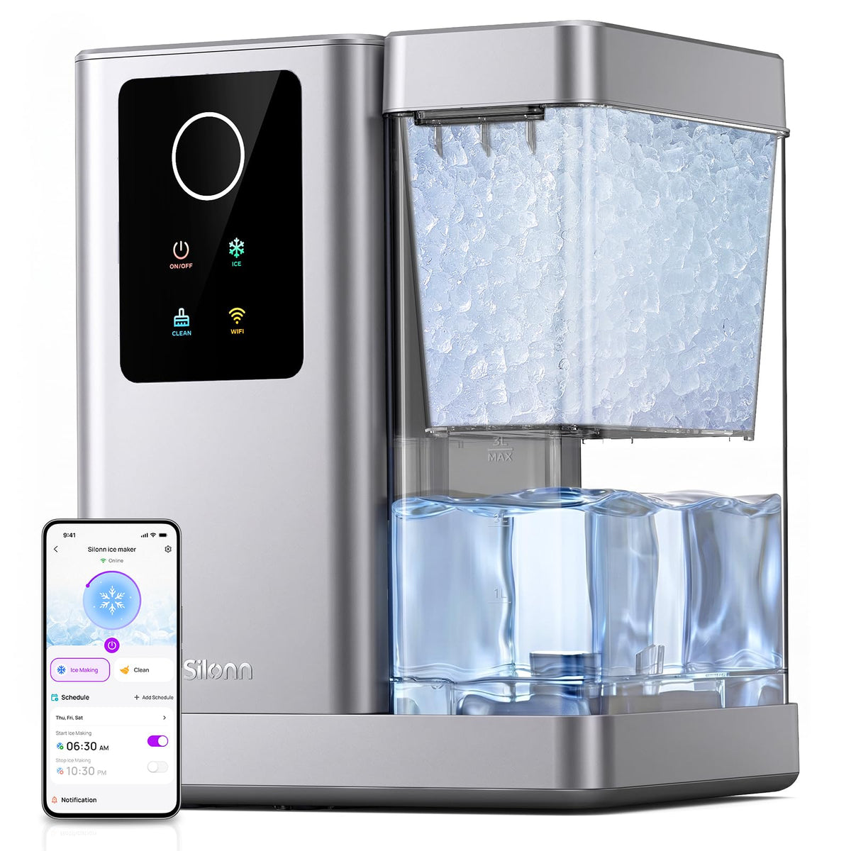 Silonn Ice Maker Countertop, 9 Cubes Ready in 6 Mins, 26lbs in 24Hrs, Self-Cleaning Ice Machine with Ice Scoop and Basket, 2 Sizes of Bullet Ice for Home Kitchen Office Bar Party Jansha Store
