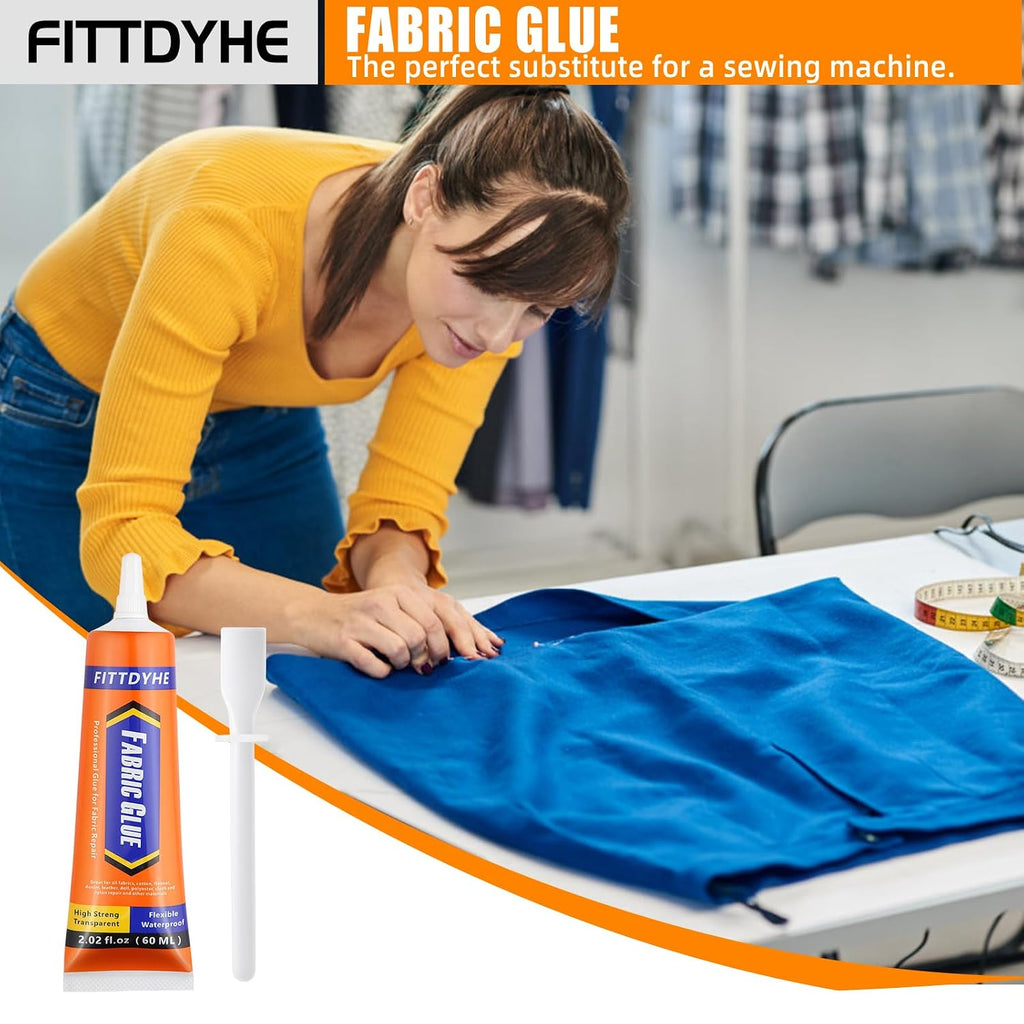 FITTDYHE Fabric Glue Permanent, 60 ML Washable Clear Clothing Glue, Super Fabric Glue for Rhinestones, Patches, Clothes, Denim, Leather, Polyester, Fabrics, Doll Repair, Flannel, Cotton Jansha Store