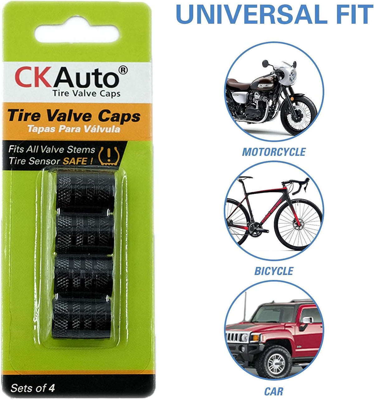 CKAuto Tire Valve Stem Caps, Aluminum Black, 4 pcs/Pack Jansha Store
