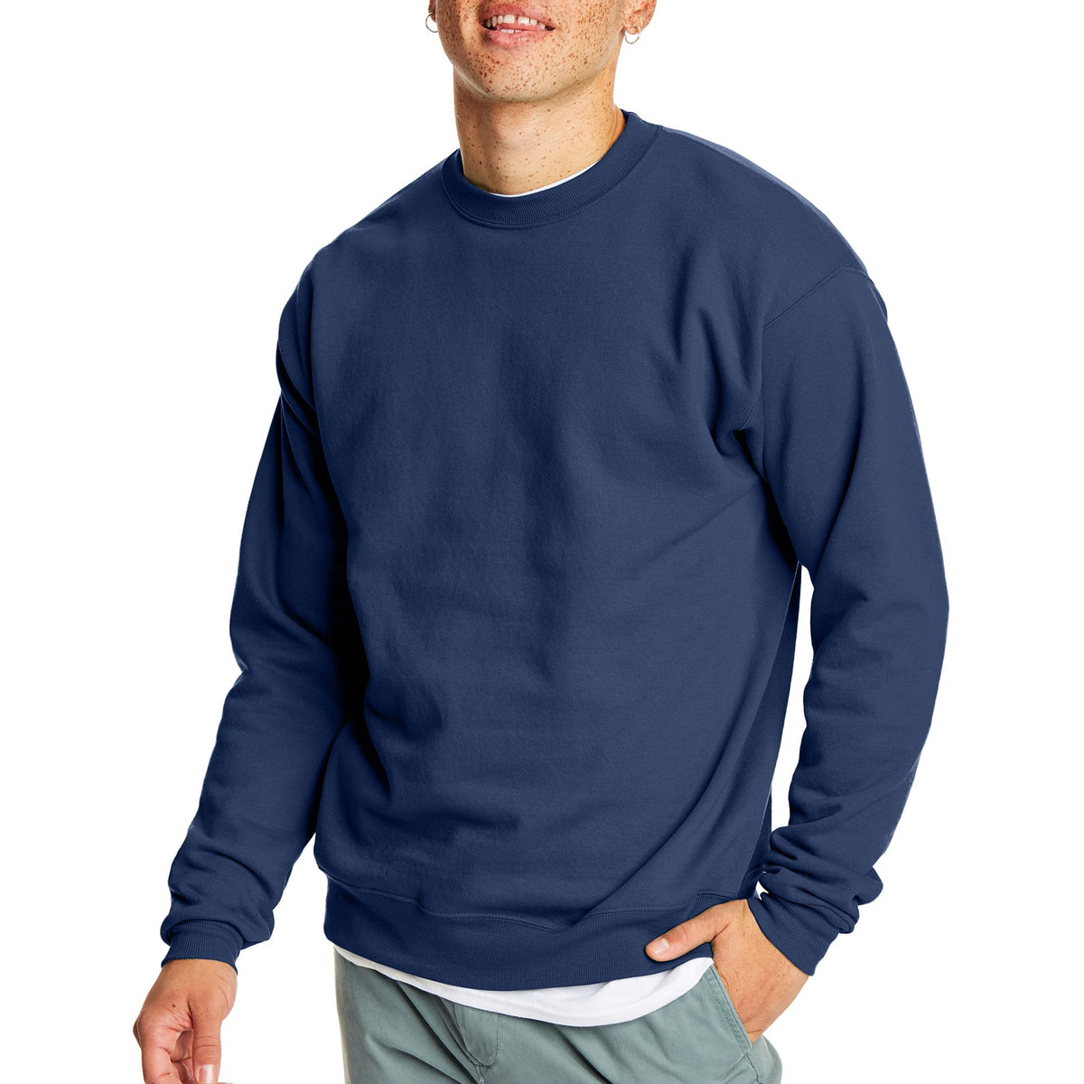 Ribbed cuff close-up on the men's EcoSmart fleece sweatshirt