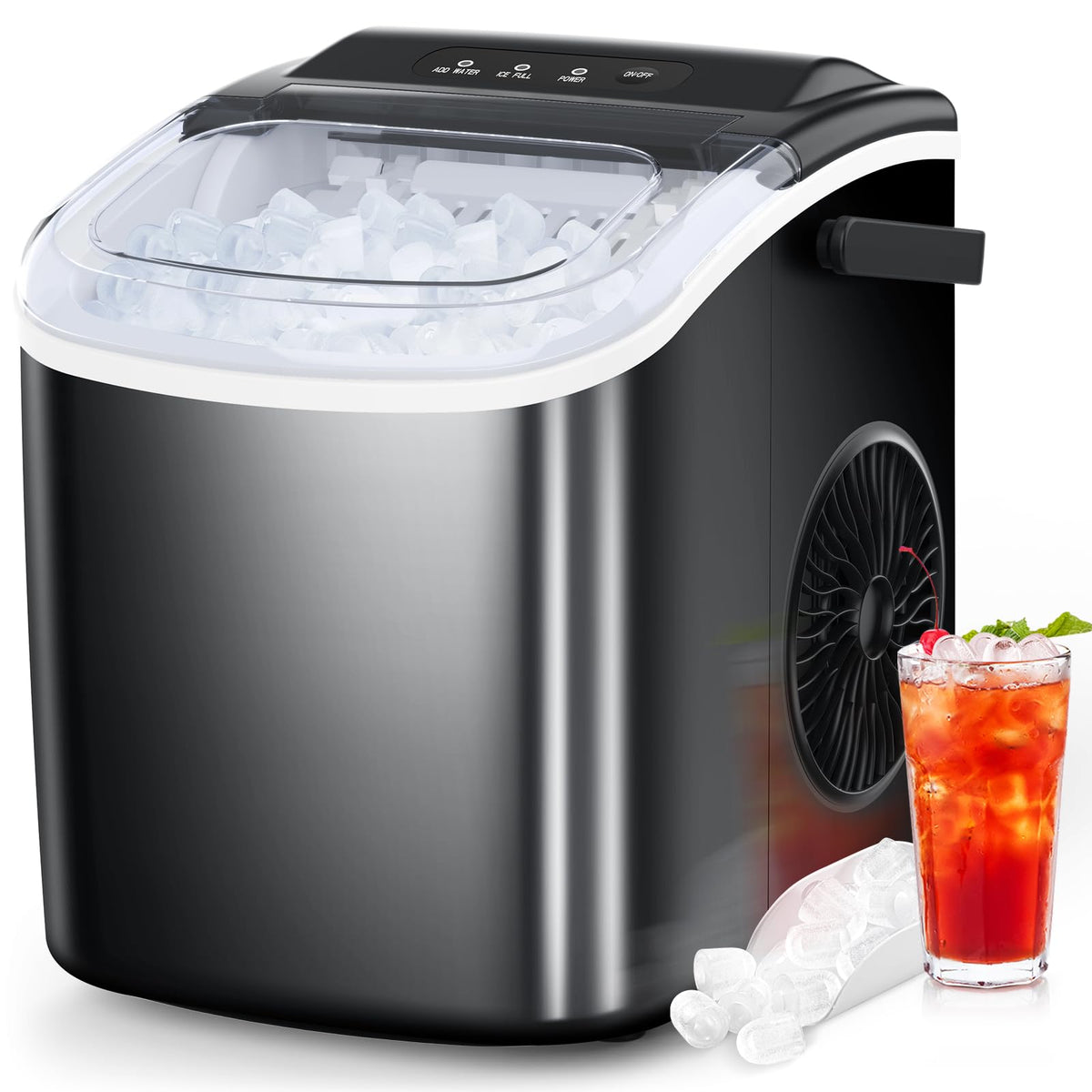 COWSAR Nugget Countertop Ice Maker, 33 lbs/Day Chewable Pellet Ice Machine with Self-Cleaning, Auto Lighting & Measured Dispensing, Portable Pebble Ice Maker for Home, Kitchen, Office, Black Jansha Store
