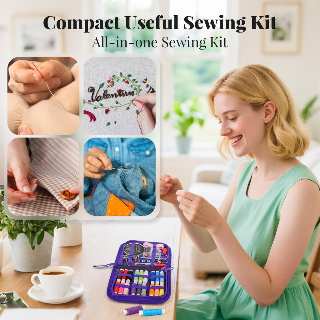 Coquimbo Sewing Kit Gifts for Adults Teen Grils Women Mom Grandma, Portable Sewing Supplies Contains Tape Measure, Scissors, Thimble, Thread, Sewing Needles (Beige, M) Jansha Store